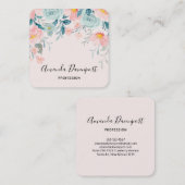 Roze en groene Floral Border Elegant Vierkante Visitekaartje (Voorkant / Achterkant)