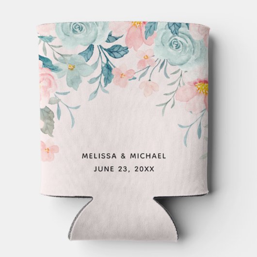 Roze en groene Floral Border Elegant Wedding Blikjeskoeler (Achterkant)