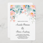 Roze en groene Floral Border Elegant Wedding Kaart (Voorkant / Achterkant)