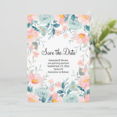 Roze en groene Floral Border Elegant Wedding Save The Date (Staand voorkant)