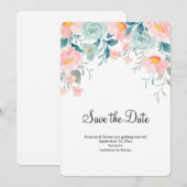 Roze en groene Floral Border Elegant Wedding Save The Date (Voorkant / Achterkant)