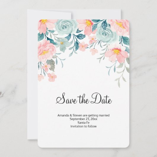 Roze en groene Floral Border Elegant Wedding Save The Date (Voorkant)