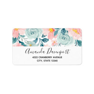Roze en groene Floral Border Etiket