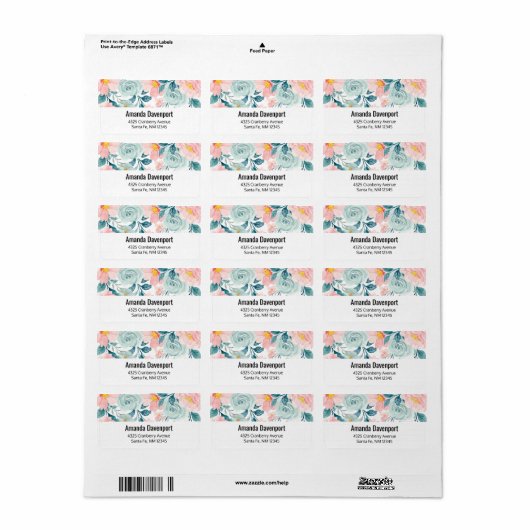 Roze en groene Floral Border Etiket (Full Sheet)