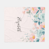 Roze en groene Floral Border Fleece Deken (Voorkant (Horizontaal))