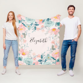 Roze en groene Floral Border Fleece Deken