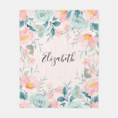 Roze en groene Floral Border Fleece Deken (Voorkant)