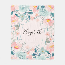Roze en groene Floral Border Fleece Deken