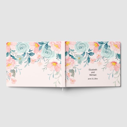 Roze en groene Floral Border Gastenboek (Volledig)