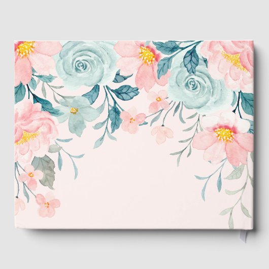 Roze en groene Floral Border Gastenboek (Achterkant)