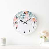 Roze en groene Floral Border Grote Klok (Huis)