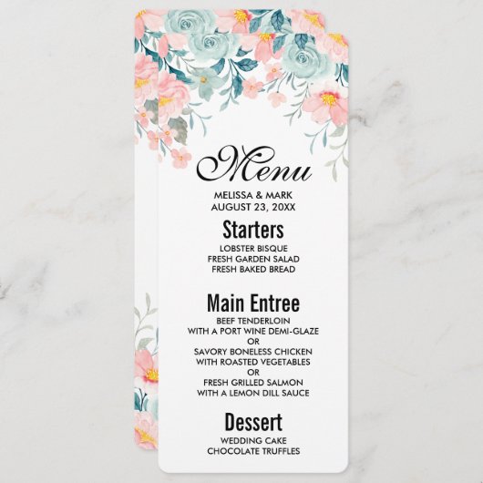 Roze en groene Floral Border Kaart (Voorkant / Achterkant)