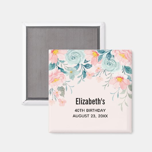 Roze en groene Floral Border Magneet (Voorkant / Achterkant)