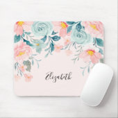 Roze en groene Floral Border Muismat (Met muis)