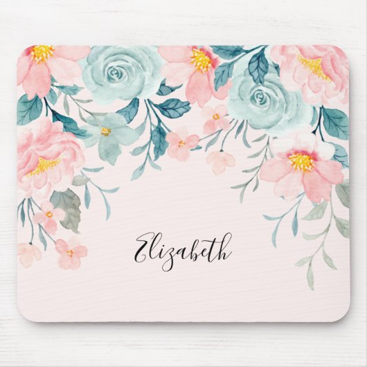 Roze en groene Floral Border Muismat (Voorkant)