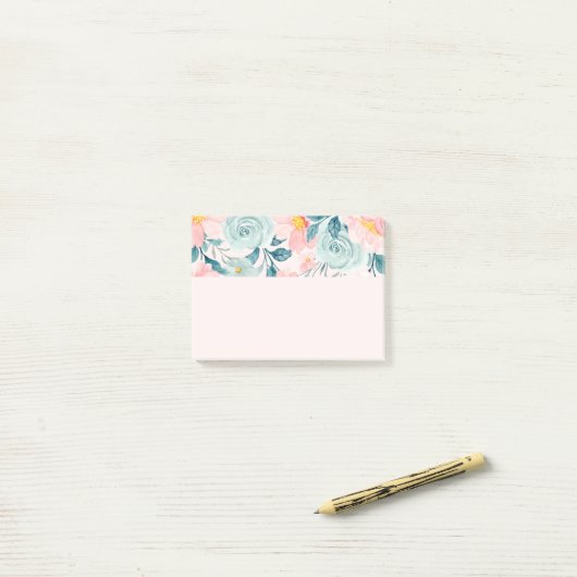 Roze en groene Floral Border Post-it® Notes (Op bureau)
