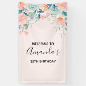Roze en groene Floral Border Spandoek (Verticaal)