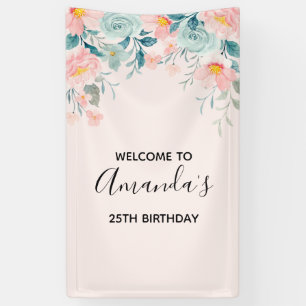 Roze en groene Floral Border Spandoek