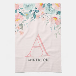 Roze en groene Floral Border Theedoek