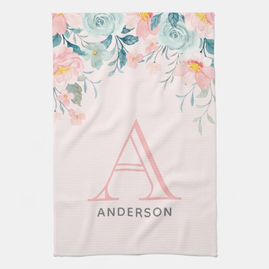 Roze en groene Floral Border Theedoek (Verticaal)