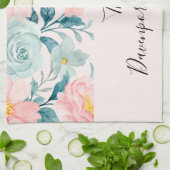 Roze en groene Floral Border Theedoek (Gevouwen)