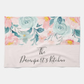 Roze en groene Floral Border Theedoek (Horizontaal)