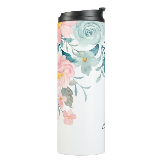 Roze en groene Floral Border Thermosbeker (Gedraaid links)