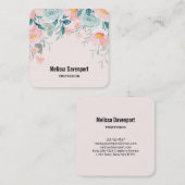 Roze en groene Floral Border Vierkante Visitekaartje (Voorkant / Achterkant)