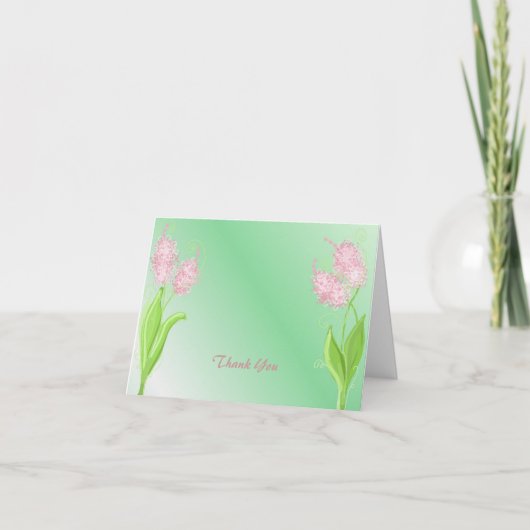 Roze en groene Floral Dank u Bedankkaart (Voorkant)