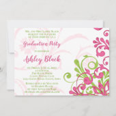 Roze en groene Floral Foto Afstuderen Uitnodiging (Achterkant)