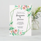 Roze en groene Floral Geometric Wedding Uitnodigin Kaart (Staand voorkant)