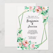Roze en groene Floral Geometric Wedding Uitnodigin Kaart (Voorkant / Achterkant)