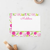 Roze en groene, Floral-gepersonaliseerde platte no Notitiekaartje (Voorkant / Achterkant in situ)