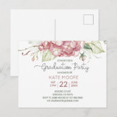 Roze en groene Floral Graduy Party Aankondigingskaart (Voorkant / Achterkant)