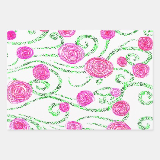 Roze en groene Floral Inpakpapier Vel (Voorkant 3)