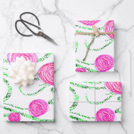 Roze en groene Floral Inpakpapier Vel