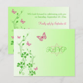 Roze en groene Floral met Butterflies Antwoord Kaa Kaart (Voorkant / Achterkant)