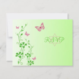 Roze en groene Floral met Butterflies Antwoord Kaa Kaart