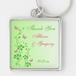 Roze en groene Floral met Butterflies Sleutelhange Sleutelhanger