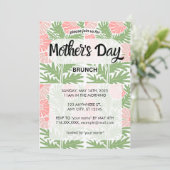 Roze en groene Floral Moederdag Brunch Uitnodiging (Staand voorkant)