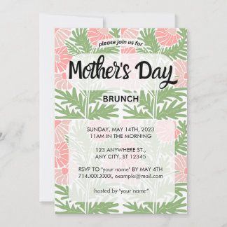 Roze en groene Floral Moederdag Brunch Uitnodiging