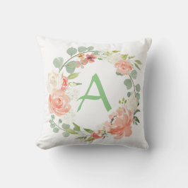 Roze en groene Floral Monogram Kussen
