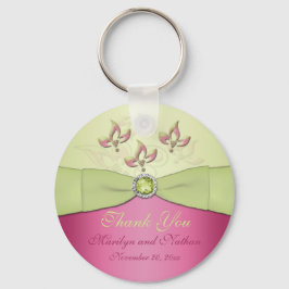 Roze en groene Floral Monogrammed Sleutelhanger