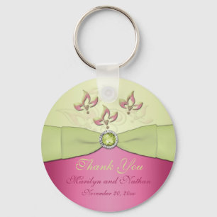Roze en groene Floral Monogrammed Sleutelhanger