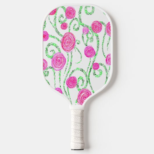 Roze en groene Floral Pickleball Paddle (Voorkant)