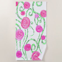 Roze en groene Floral Strandlaken