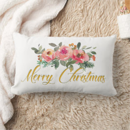 Roze en groene Floral Voeg de naam Merry Kerstmis  Kussen