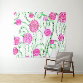 Roze en groene Floral Wandkleed