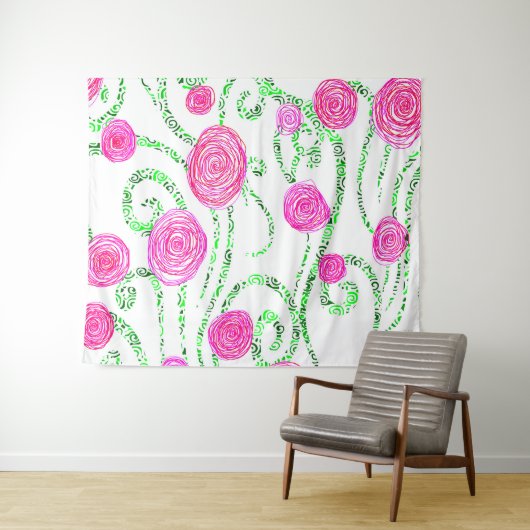 Roze en groene Floral Wandkleed (In Situ (horizontaal))