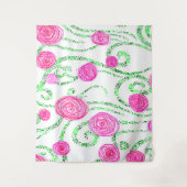 Roze en groene Floral Wandkleed (Voorkant)